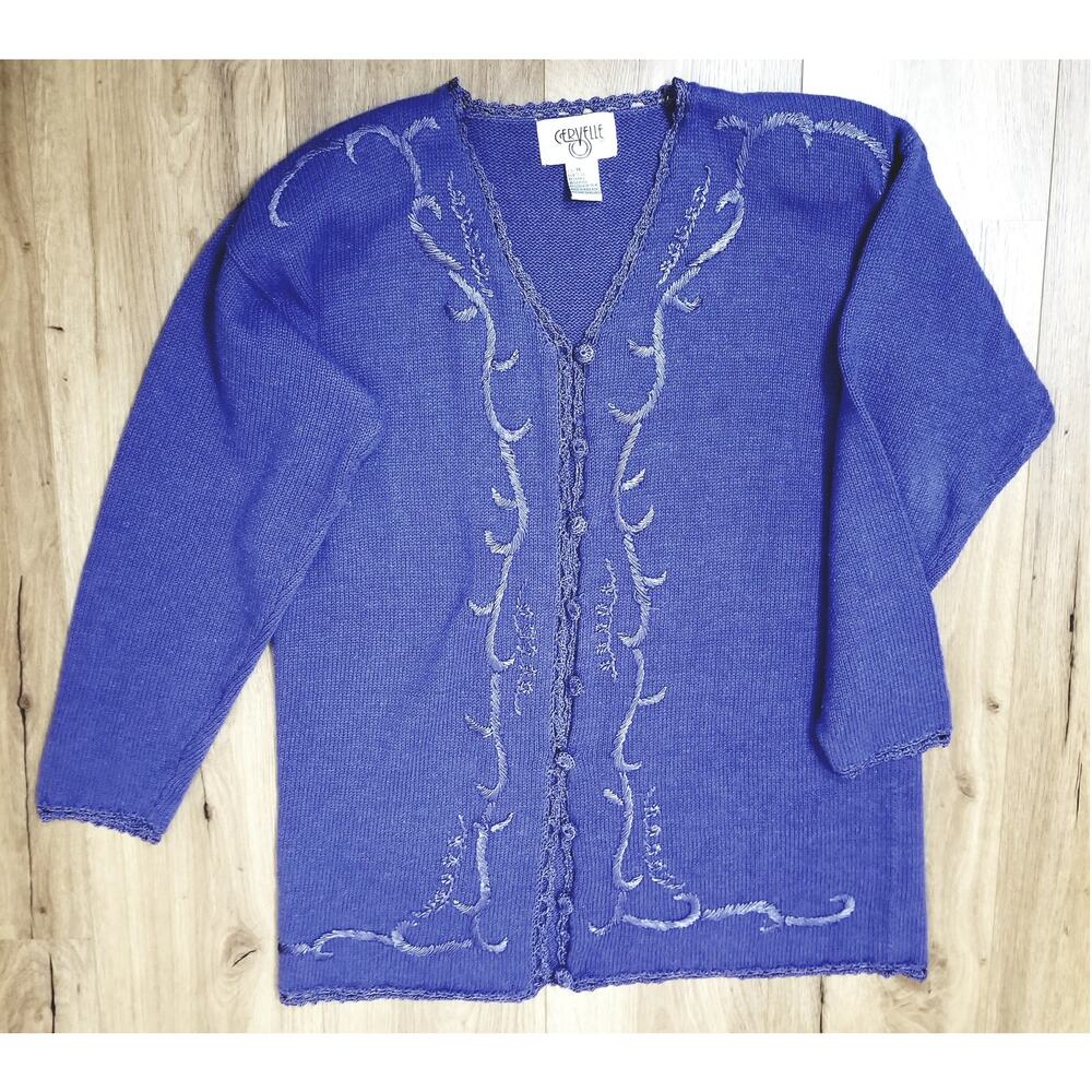 VTG -Cervelle Embroidered Cottagecore Cardigan Blue Purple Art to Wear